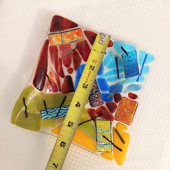 Abstract Fused Glass Dichroic Dish Art Trinket Vanity Bath Decor 6 " square - Picture 8 of 9